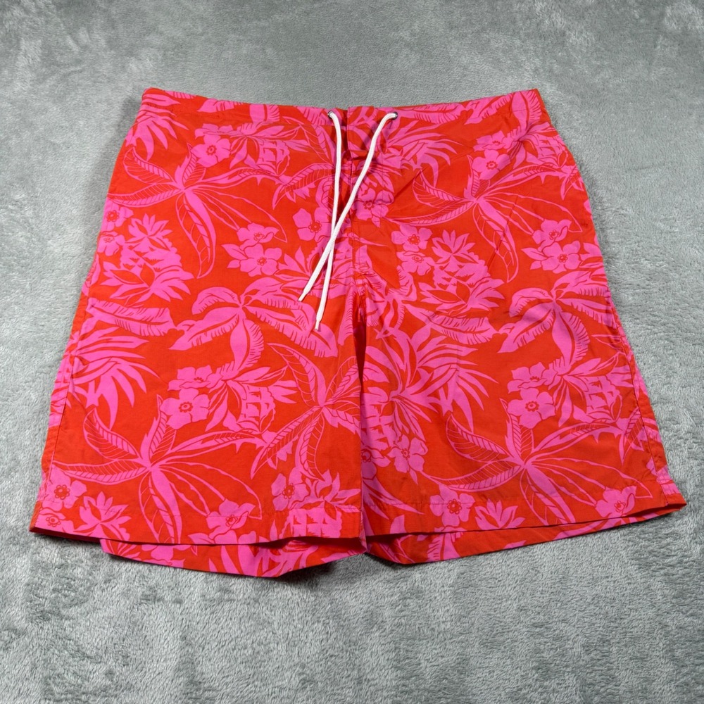 Polo Sport Ralph Lauren‎ Swim Trunks Men Large Orange Pink Floral Mesh Lined 9"